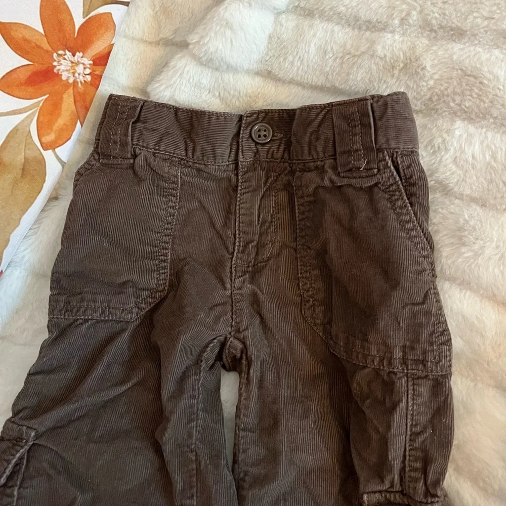 Y2K Old Navy Girls 3T Brown Grandpa Core Bubble Button Hem Corduroy Cargo Pants